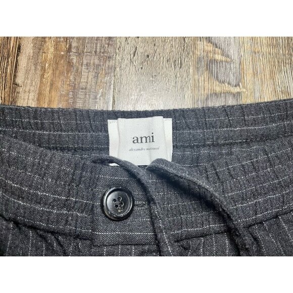 Ami Alexandre Mattiussi Elasticated Waist Pants Wool Black Pinstripe Size Small - Picture 5 of 10